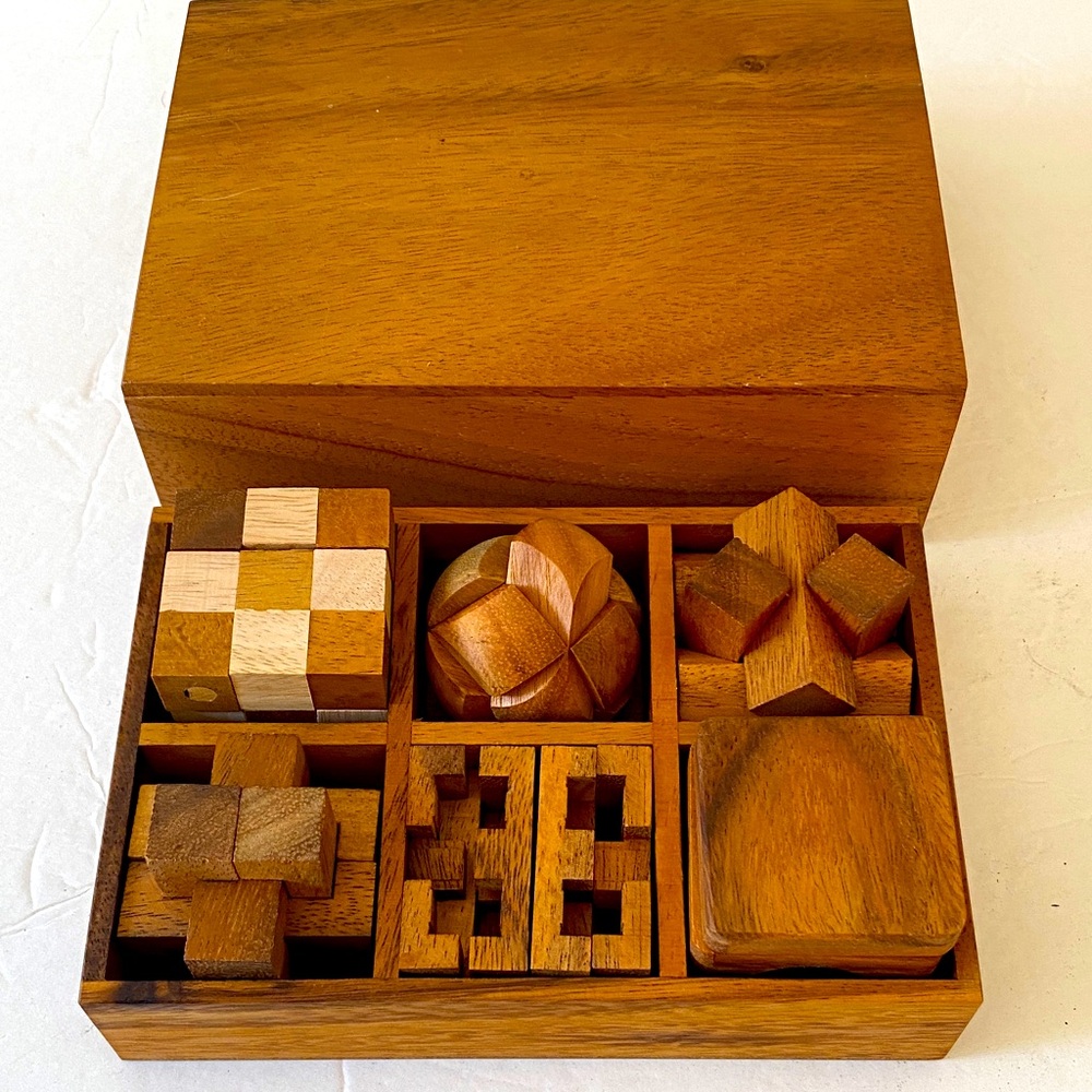 Hyslop Abstract Decorative Wood Wooden Puzzle Box Six Puzzles Set